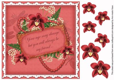 Red Orchids Age Change 8in Vintage Decoupage Topper
