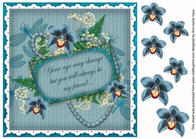 Teal Orchids Age Change 8in Vintage Decoupage Topper