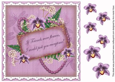 Lilac Orchids If Friends Were. 8in Vintage Decoupage Topper
