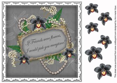 Silver Orchids If Friends Were. 8in Vintage Decoupage Topper