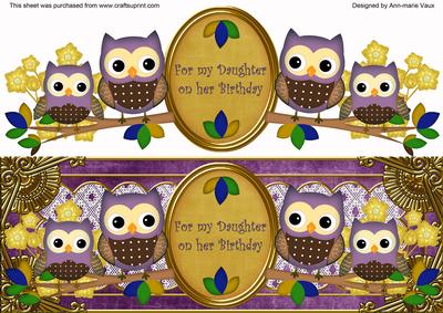 Purple Owls Daughter Birthday Large Dl Decoupage Topper