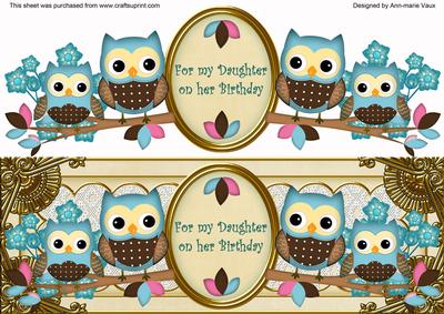 Blue Cream Owls Daughter Birthday Large Dl Decoupage Topper