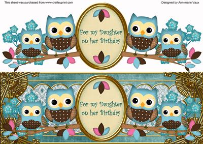 Blue Owls Daughter Birthday Large Dl Decoupage Topper