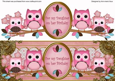 Pink Owls Daughter Birthday Large Dl Decoupage Topper