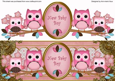 Pink Owls New Baby Boy Large Dl Decoupage Topper