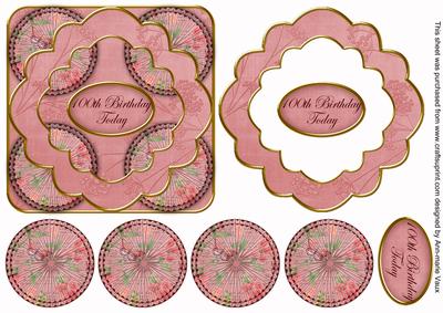 Pink Sweet Peas 100th Birthday 3D Rosette Topper
