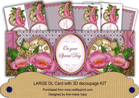 Pink Poppies Special Day Large Dl Decoupage Card Kit