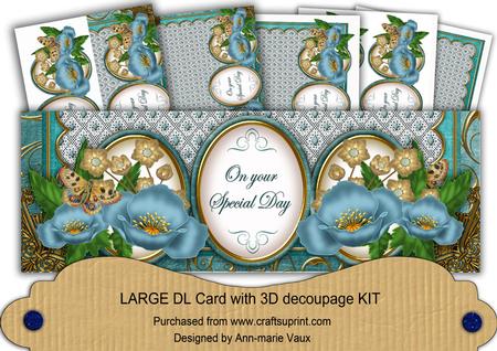 Teal Poppies Special Day Large Dl Decoupage Card Kit