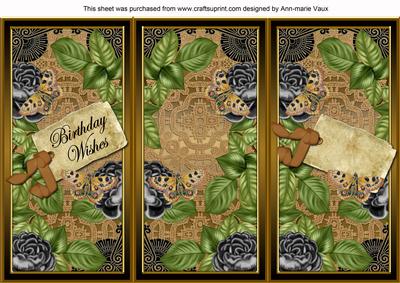 Black Gold Roses Birthday Wishes Quick Tri-fold Card