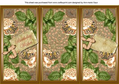 Peach Roses Birthday Wishes Quick Tri-fold Card