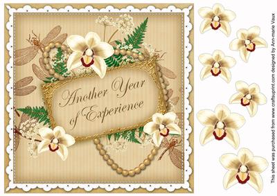 Cream Orchids Year of Experience 8in Decoupage Topper