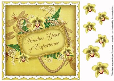 Lemon Orchids Year of Experience 8in Decoupage Topper