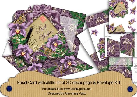 Lilac Orchid Best Wishes Easel Bracket Card & Envelope Kit