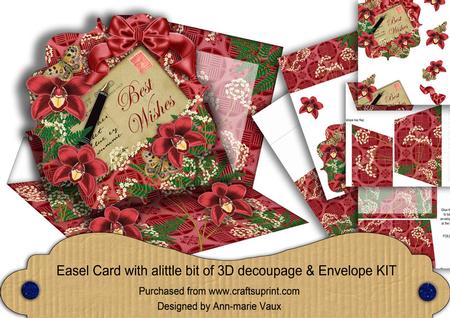 Red Orchid Best Wishes Easel Bracket Card & Envelope Kit