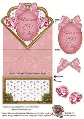 Pink Roses 100 Today Scallop Spring Card with Decoupage