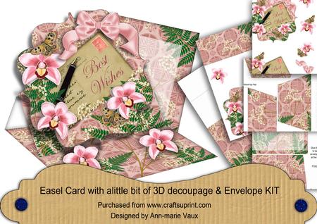 Pink Orchid Best Wishes Easel Bracket Card & Envelope Kit
