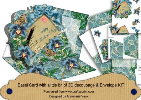 Teal Orchid Mothers Day Easel Bracket Card & Envelope Kit