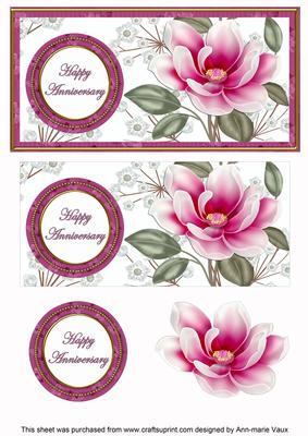 Cerise Magnolia Happy Anniversary Dl Decoupage Topper