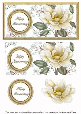Cream Magnolia Happy Anniversary Dl Decoupage Topper