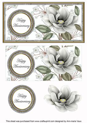 Silver Magnolia Happy Anniversary Dl Decoupage Topper