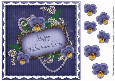 Dark Blue Pansy Valentines Day 8in Vintage Decoupage Topper