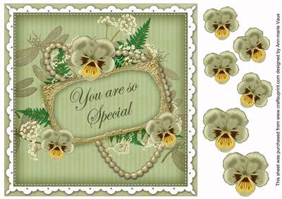 Olive Pansy So Special 8in Vintage Decoupage Topper