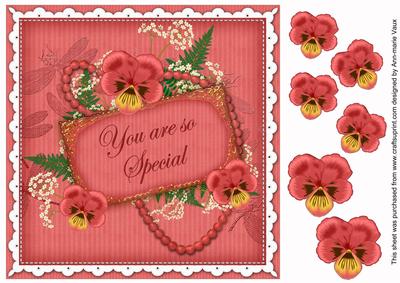 Red Pansy So Special 8in Vintage Decoupage Topper