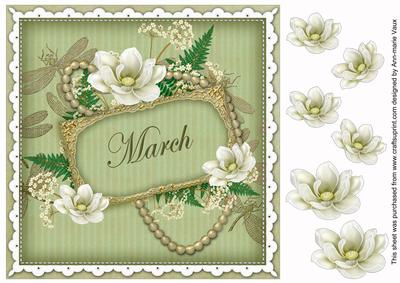 Olive Magnolia March 8in Vintage Decoupage Topper