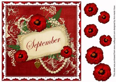 Red Giant Poppy September 8in Vintage Decoupage Topper