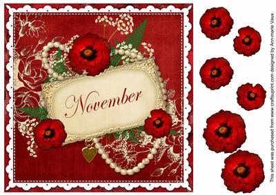 Red Giant Poppy November 8in Vintage Decoupage Topper