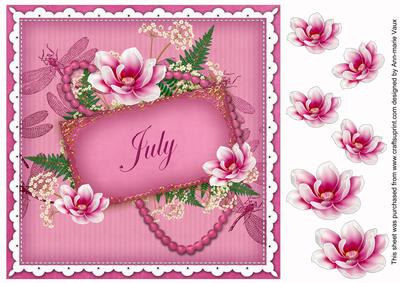 Cerise Magnolia July 8in Vintage Decoupage Topper