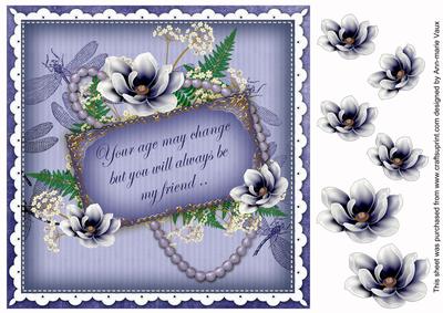 Dark Blue Magnolia Age Change 8in Vintage Decoupage Topper