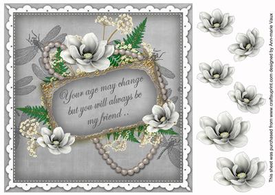 Silver Magnolia Age Change 8in Vintage Decoupage Topper