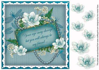 Teal Magnolia Age Change 8in Vintage Decoupage Topper