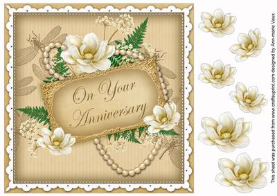 Cream Magnolia Anniversary 8in Vintage Decoupage Topper