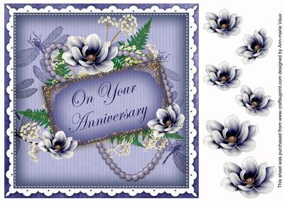 Dark Blue Magnolia Anniversary 8in Vintage Decoupage Topper