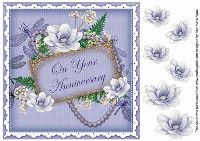 Pale Blue Magnolia Anniversary 8in Vintage Decoupage Topper