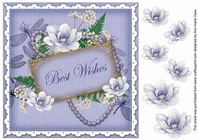Pale Blue Magnolia Best Wishes 8in Vintage Decoupage Topper