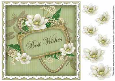 Olive Magnolia Best Wishes 8in Vintage Decoupage Topper