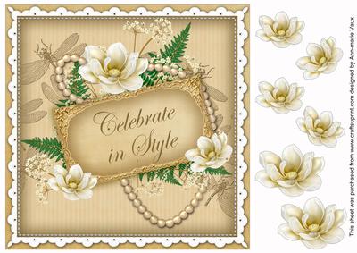 Cream Magnolia Celebrate 8in Vintage Decoupage Topper
