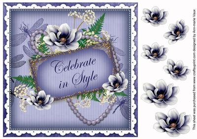 Dark Blue Magnolia Celebrate 8in Vintage Decoupage Topper