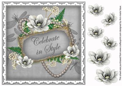 Silver Magnolia Celebrate 8in Vintage Decoupage Topper