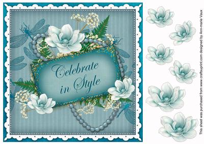 Teal Magnolia Celebrate 8in Vintage Decoupage Topper