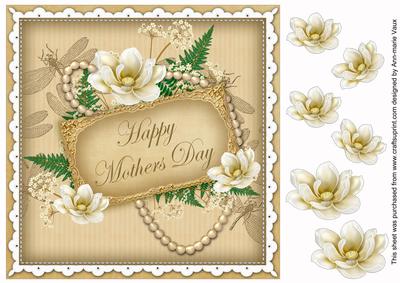 Cream Magnolia Mothers Day 8in Vintage Decoupage Topper