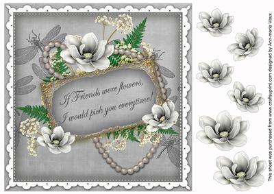 Silver Magnolia If Friends -  8in Vintage Decoupage Topper