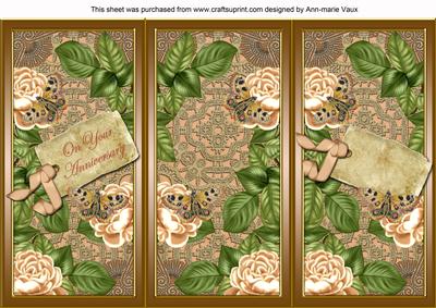 Peach Roses Your Anniversary Quick Tri-fold Card