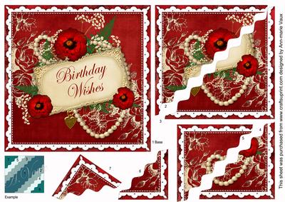Giant Red Poppy Birthday Wishes 6in Duo Wavy Corner Stacker