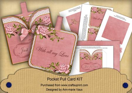 Pink Roses Just for You Vintage Pocket Pull Card Kit