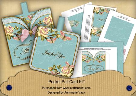 Pink Turq Butterfly All My Love Vintage Pocket Pull Card Kit