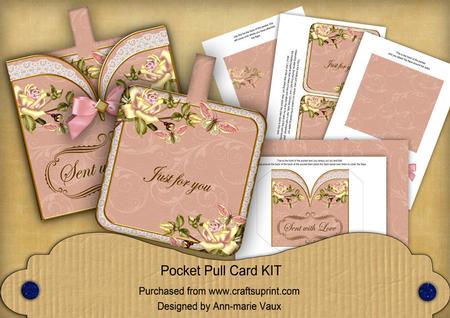 Pink Butterfly Sent with Love Vintage Pocket Pull Card Kit